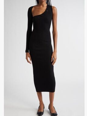 COURRÈGES Slash One-Shoulder Rib Sweater Dress Black Size M